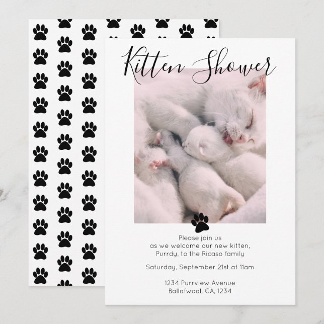 Kitten Shower Cute Personlig Cat Adoption Inbjudningar (Fram/baksida)