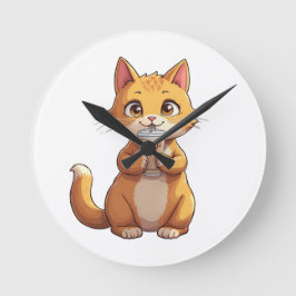 Kitten Sipping Coffee Rund Klocka