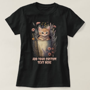 Kitten sitta i en Kopp-Blommigt, Katt-Djurälskare T Shirt