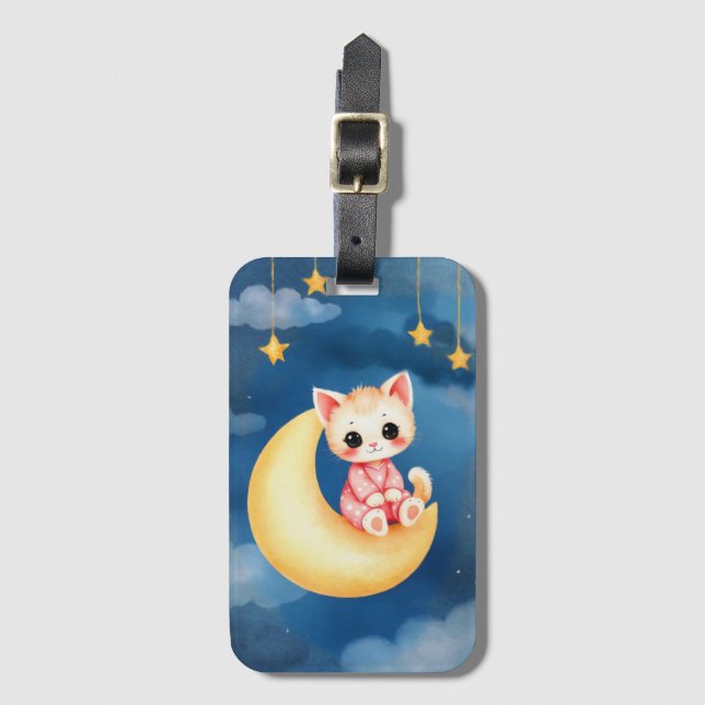 Kitten Sitting on the Moon Bagagebricka (Framsida vertikal)