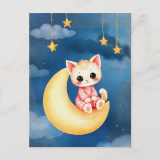 Kitten Sitting on the Moon Vykort