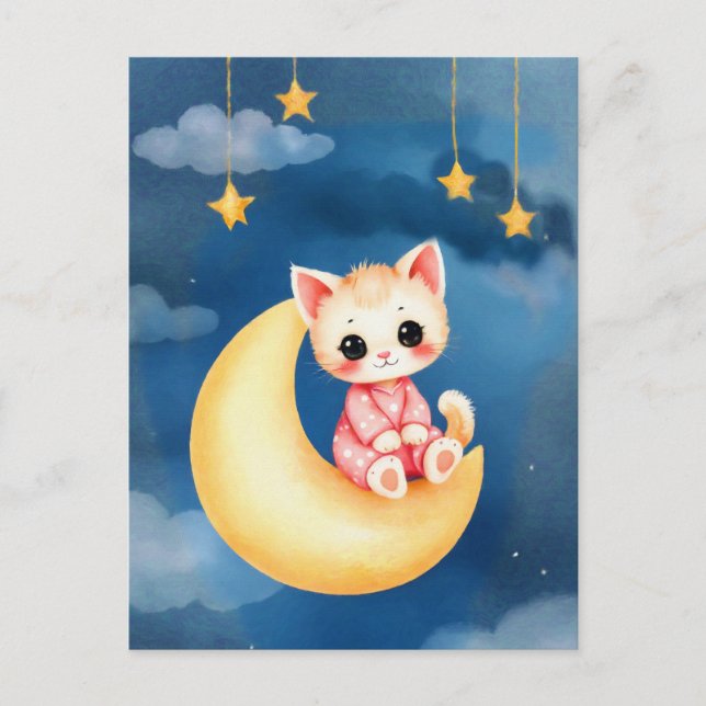 Kitten Sitting on the Moon Vykort (Framsida)