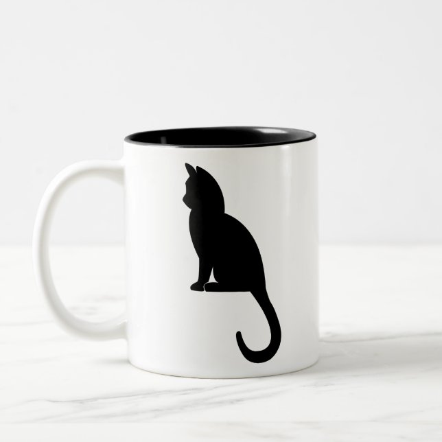 Kitten Sitting Silhouette Cat Black Två-Tonad Mugg (Vänster)