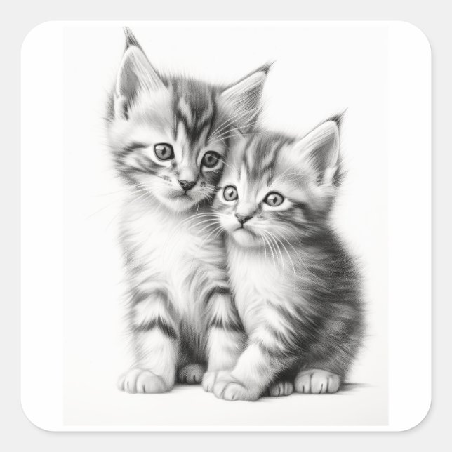 Kitten Sketch Fyrkantigt Klistermärke (Framsida)
