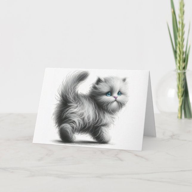 Kitten Sketch på vitt Kort (Framsida)