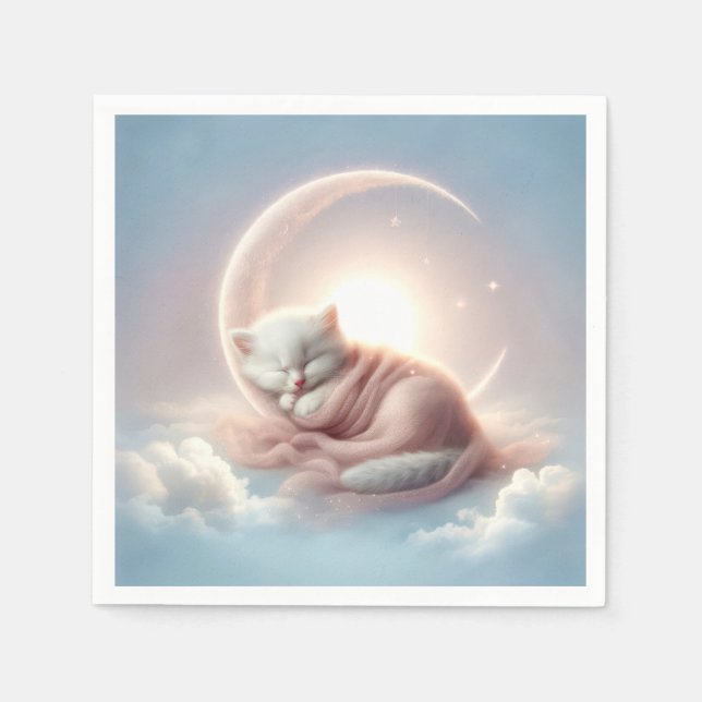 Kitten sover på en krescent Måne Pappersservett (Framsidan)