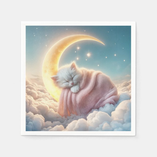 Kitten sover på en krescent Måne Pappersservett (Framsidan)