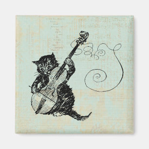 Kitten Spela Violin Teal Music Cat Illustration Magnet