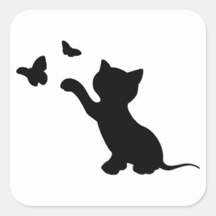 KITTEN SPELAR MED SMÖR FYRKANTIGT KLISTERMÄRKE