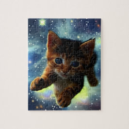 Kitten springer i Space Jigszle Puzzle Pussel