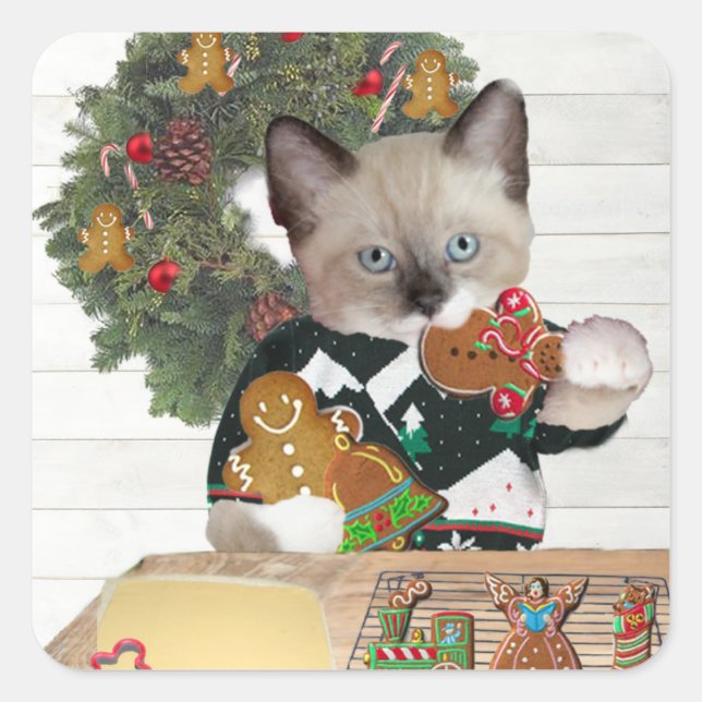 Kitten Square-märket Kitten-julklapp Fyrkantigt Klistermärke (Framsida)
