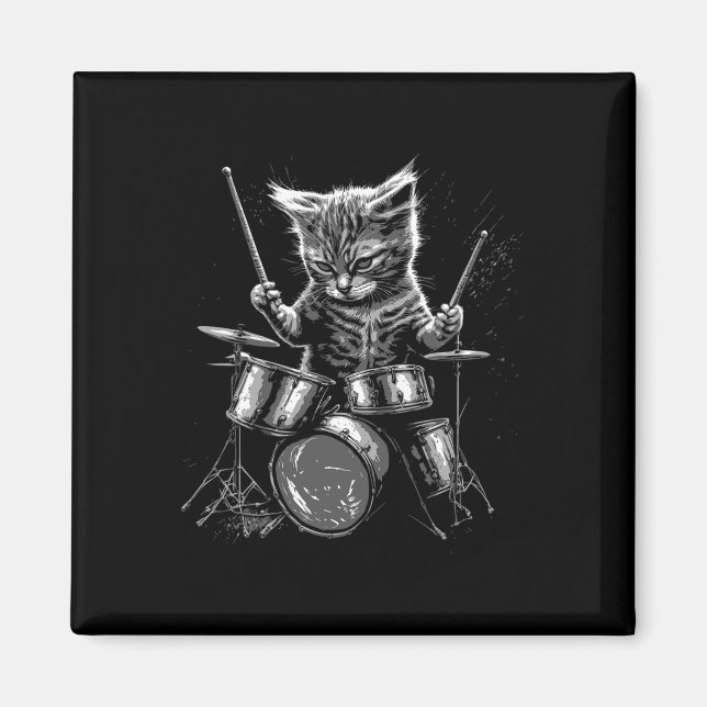 Kitten Sten Band Drummer Cat Speldrums Magnet (Framsidan)