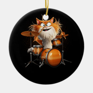 Kitten Sten Band Funny Kattunge Drummer Cat Spela Julgransprydnad Keramik