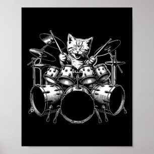 Kitten Sten Band Funny Kattunge Drummer Cat Spela Poster
