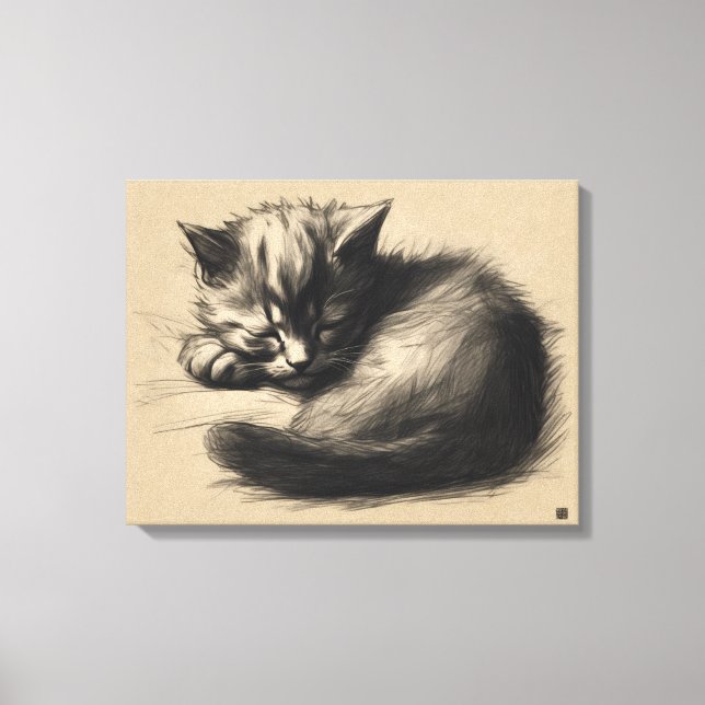 Kitten Teckning Wrapped Canvas Skriv ut (Framsida)