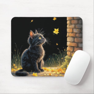 Kitten tittar på en sjunkande höst Löv Musmatta