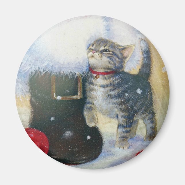 Kitten vid Santa's Boot Magnet (Framsidan)