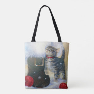 Kitten vid Santa's Boot Tygkasse