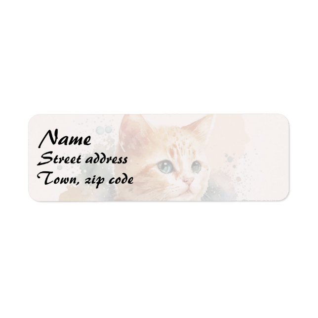 Kitten Watercolor Returadress Etikett (Framsidan)