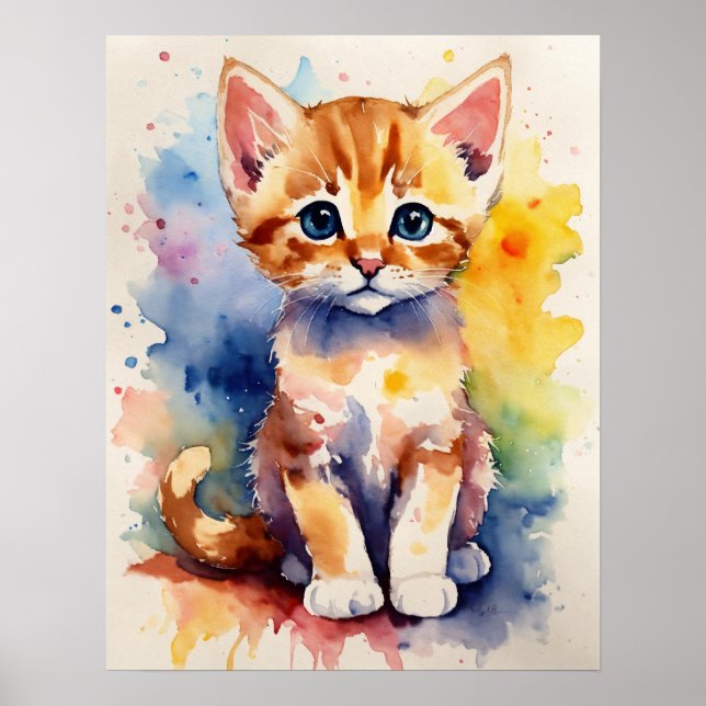 Kitten Watercolor Wall Poster (Framsidan)