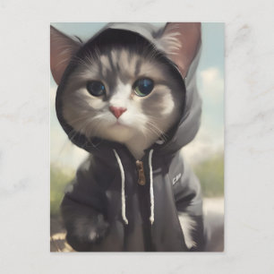 Kitten Wearing a Hoodie Vykort