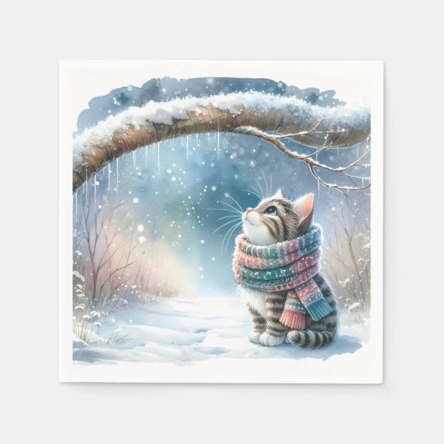 Kitten Wearing a Winter Scarf Pappersservett (Framsidan)