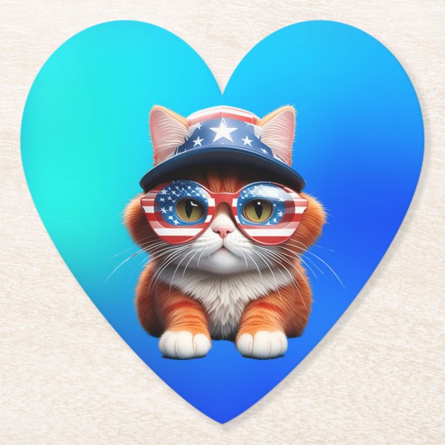 Kitten Wearing American Glasses Hat-37654 Underlägg Papper (Framsida)