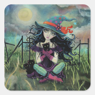 Kitten Witch Fantasy Konst Av Molly Harrison Fyrkantigt Klistermärke
