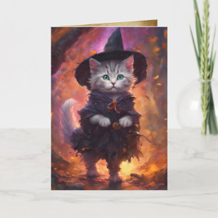 Kitten Witch, Happy halloween Cute Cat Witch Kort