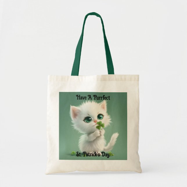 Kitten With Shamrock Tote Bag Tygkasse (Framsidan)