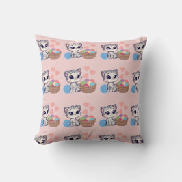 Kitten & Yarn Throw Pillow Kudde