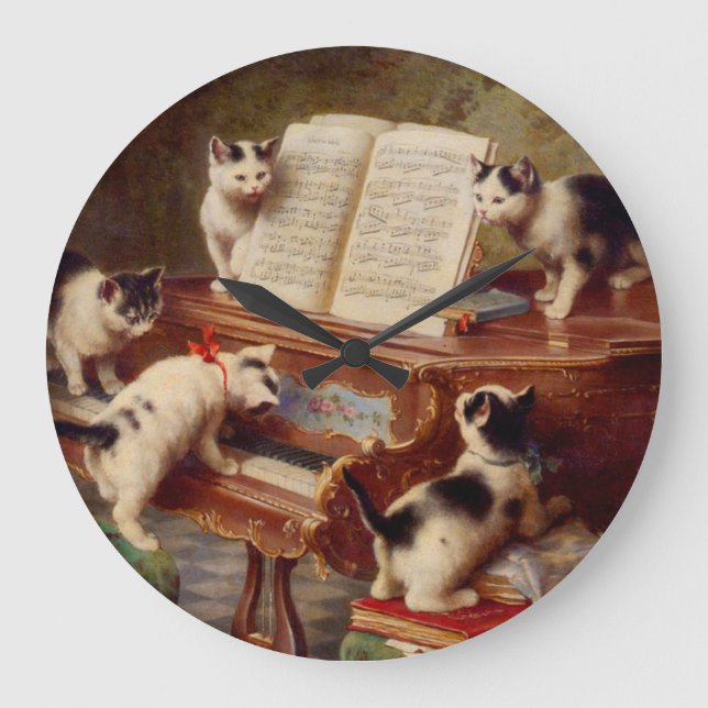 Kittens and Piano Stor Klocka (Framsida)