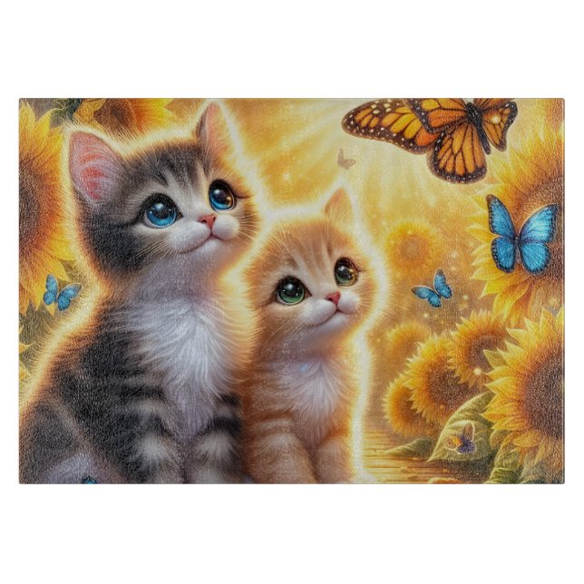 Kittens and Sunflowers Cutting Board (Framsidan)