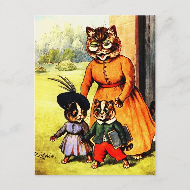 Kittens Av till School Louis Wain Vykort (Framsida)