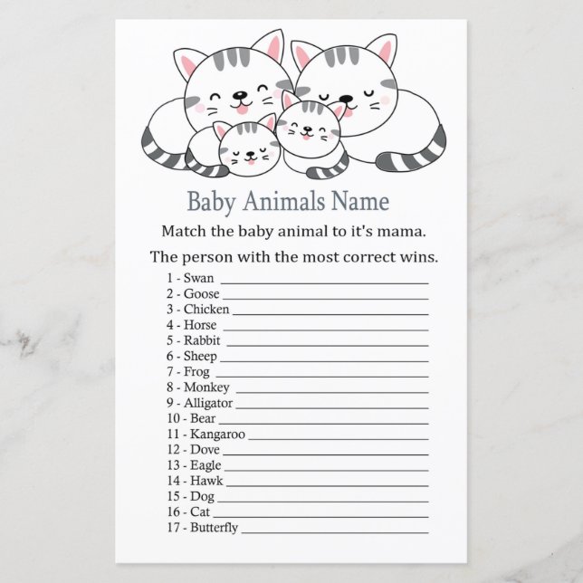 Kittens Baby djur Namn Game (Framsida)