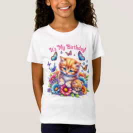 Kittens, Butterflies och Flowers Birthday T Shirt