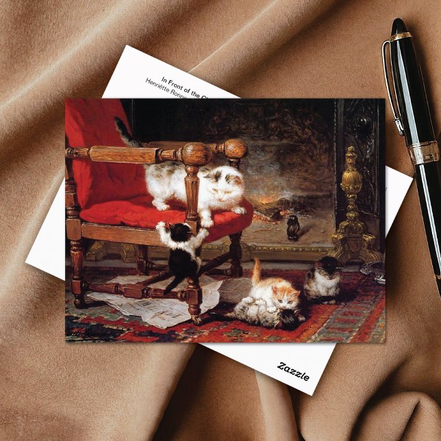 Kittens by Fireplace Henriëtte Ronner-Knip Vykort (Skapare uppladdad)