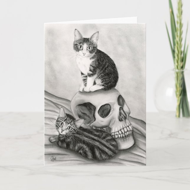 Kittens Cat Skull Gothic Goth Fantasy Art Kort (Framsida)