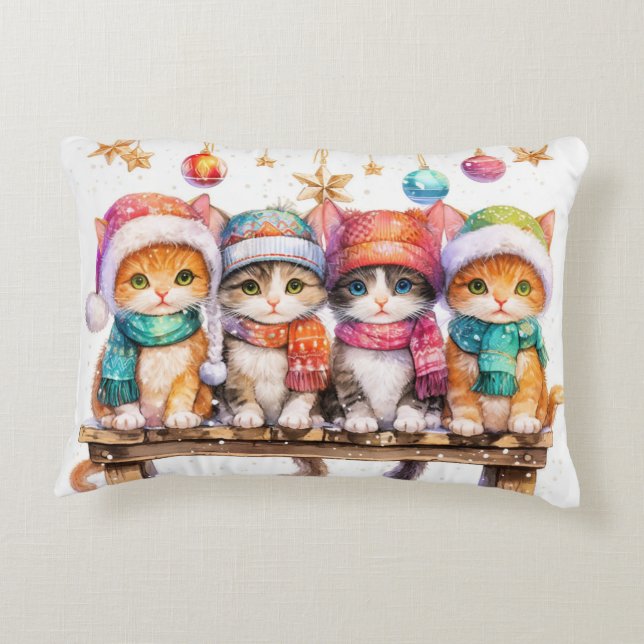 Kittens Celebrating Christmas, cuddly and cute, Prydnadskudde (Baksidan)