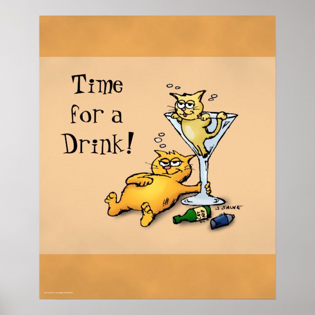 Kittens & Cocktails Time för ett Drink Guld-Poster Poster (Framsidan)