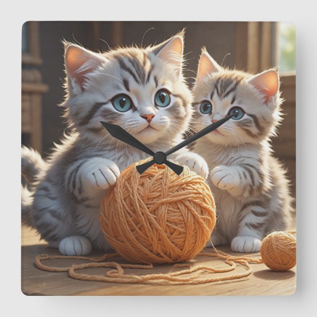Kittens Fyrkantig Klocka (Framsida)