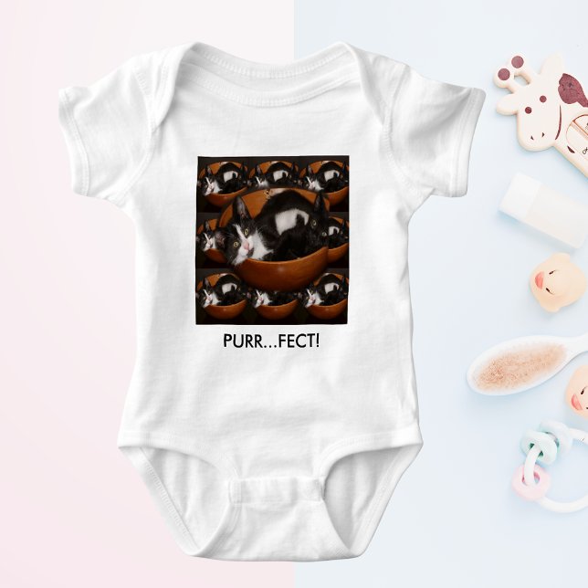 Kittens i Bowl med Mönster Tee (Kittens in a Bowl with Pattern Baby Bodysuit)