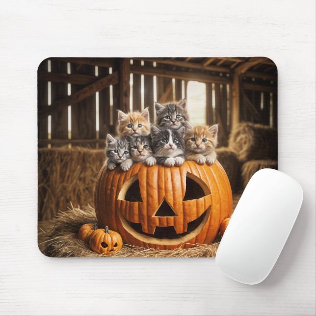 Kittens i en Barn-Jack-o-lantern Musmatta (Med mus)