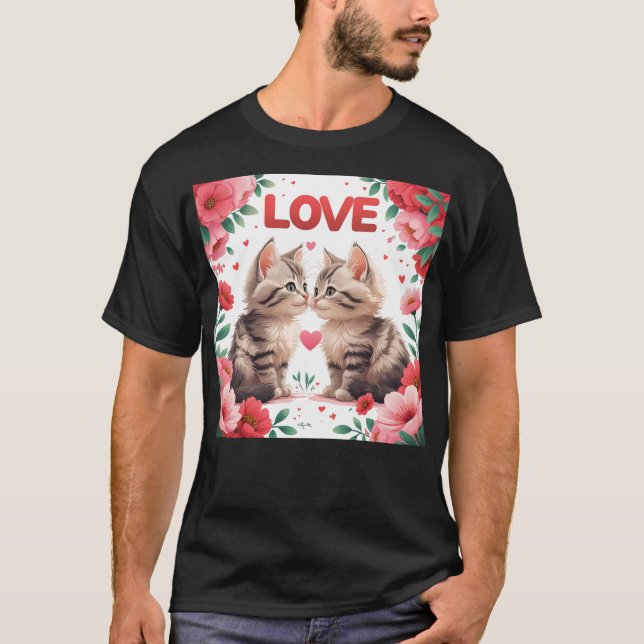 Kittens i kärlek ett sött kärlek t shirt (Framsida)