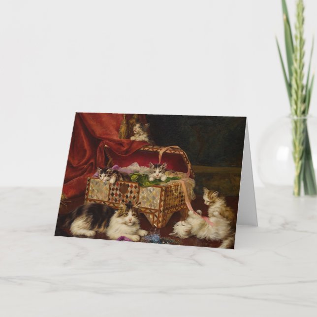 Kittens i Sewing Basket | Jules Leroy Kort (Framsida)