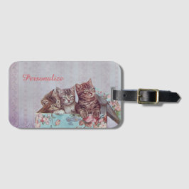 Kittens i Vintage Box Personalize Luggage Travel Bagagebricka