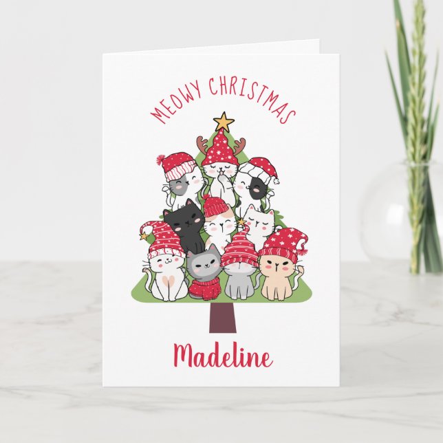 Kittens in a Christmas Tree Cute Cats Santa Hats Helgkort (Framsida)