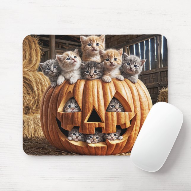 Kittens in Halloween Pumpkin Musmatta (Med mus)