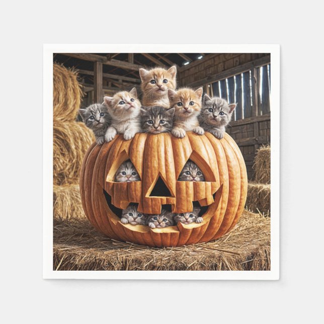 Kittens in Halloween Pumpkin Pappersservett (Framsidan)