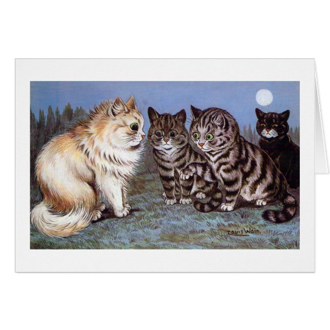 Kittens möte i Moonlight, Louis Wain Hälsningskort (Framsidan Horizontal)